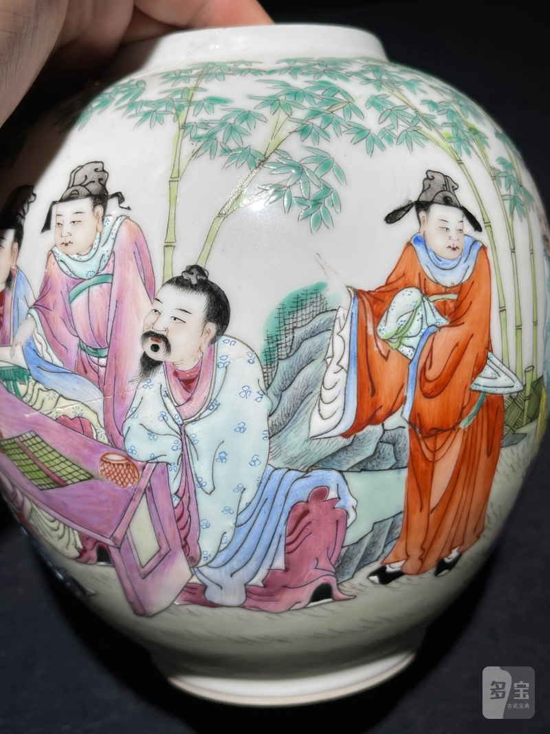 民国 粉彩竹林七贤纹皮灯一对 - 图15